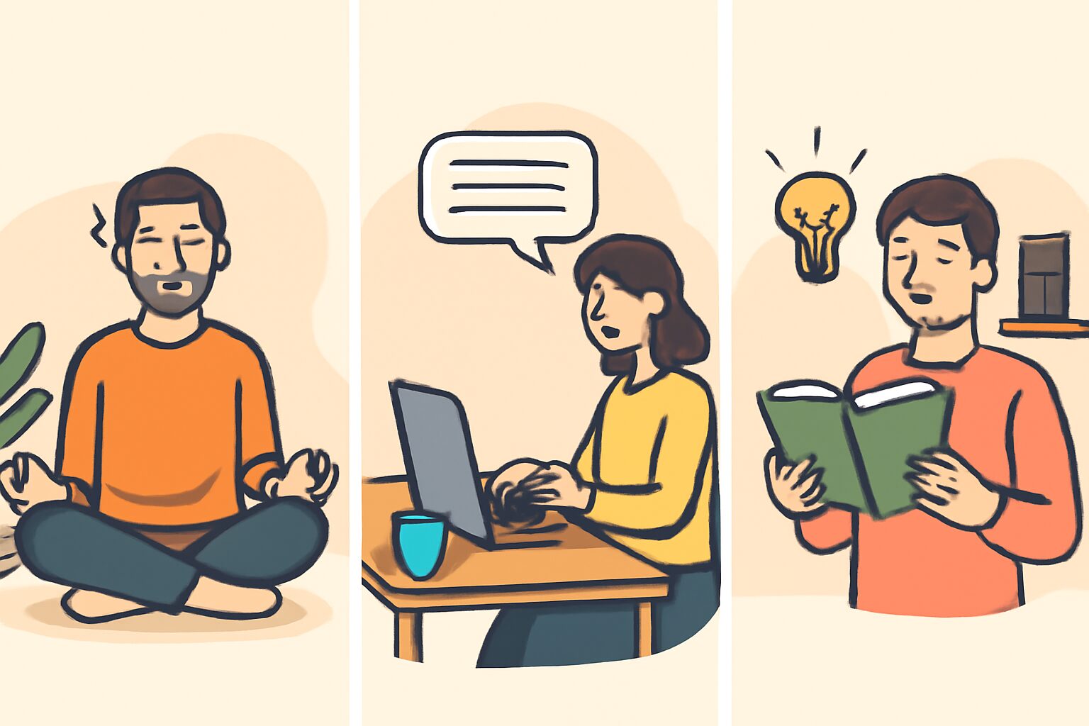 仕事がない期間にやるべき3つの行動を示すイラスト