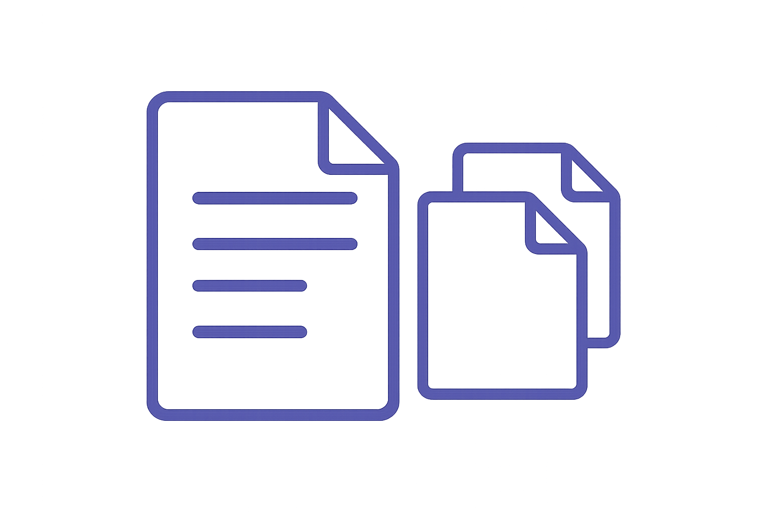 テンプレートのドキュメントアイコンとコピーボタンが並んだフラットイラスト、紫と白の配色、テキストなし