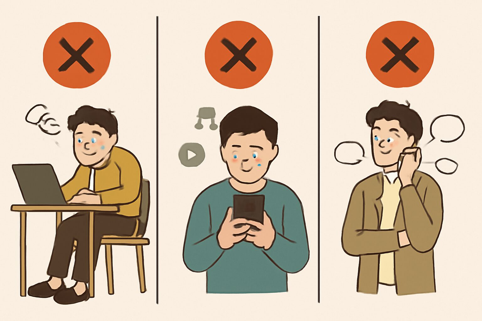 フリーランスが仕事がないときにやりがちなNG行動3つの警告図