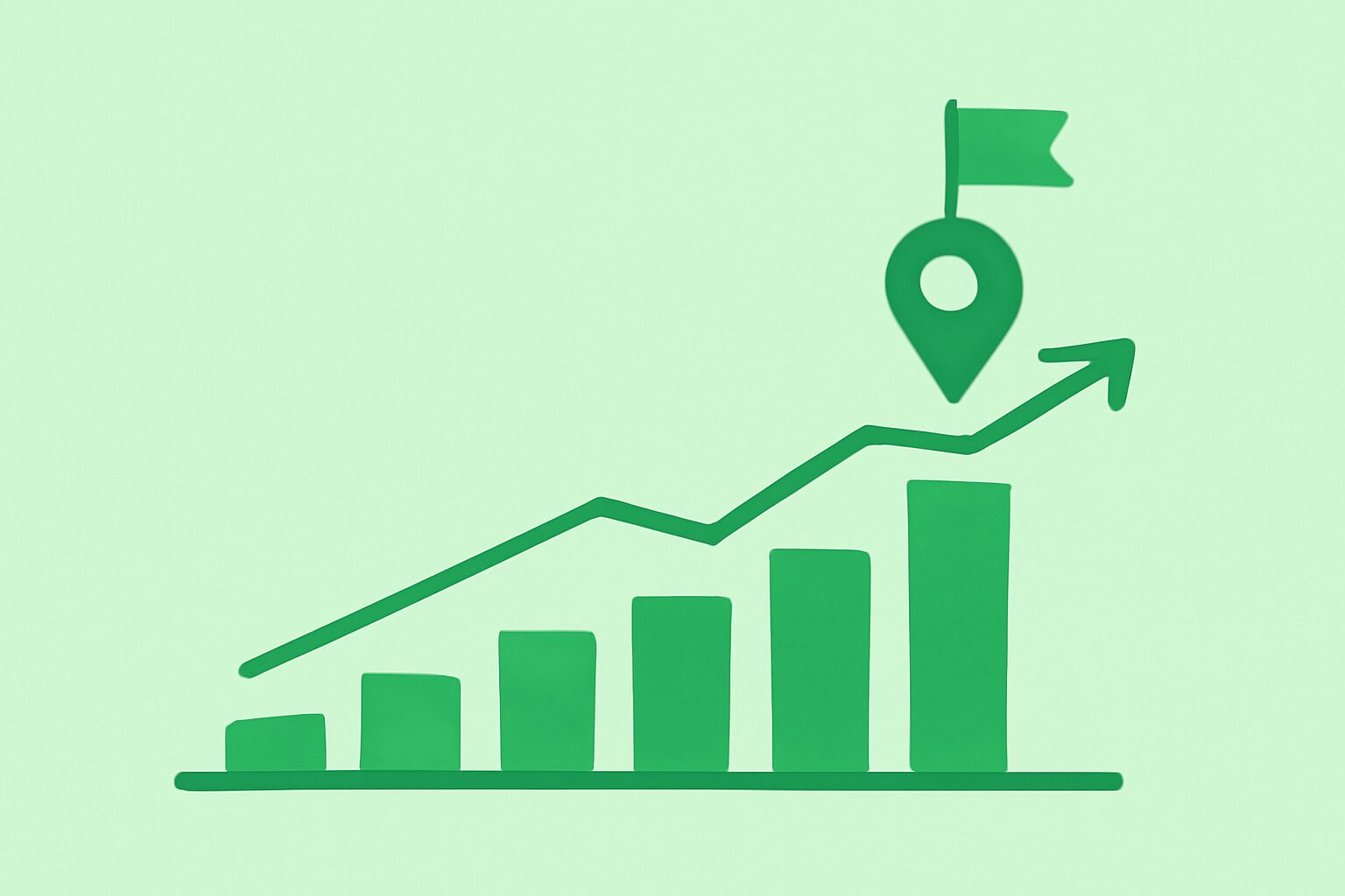 動画編集副業の収入が時間軸とともに成長するグラフのフラットイラスト、右肩上がりの折れ線グラフとマイルストーンアイコン、グ